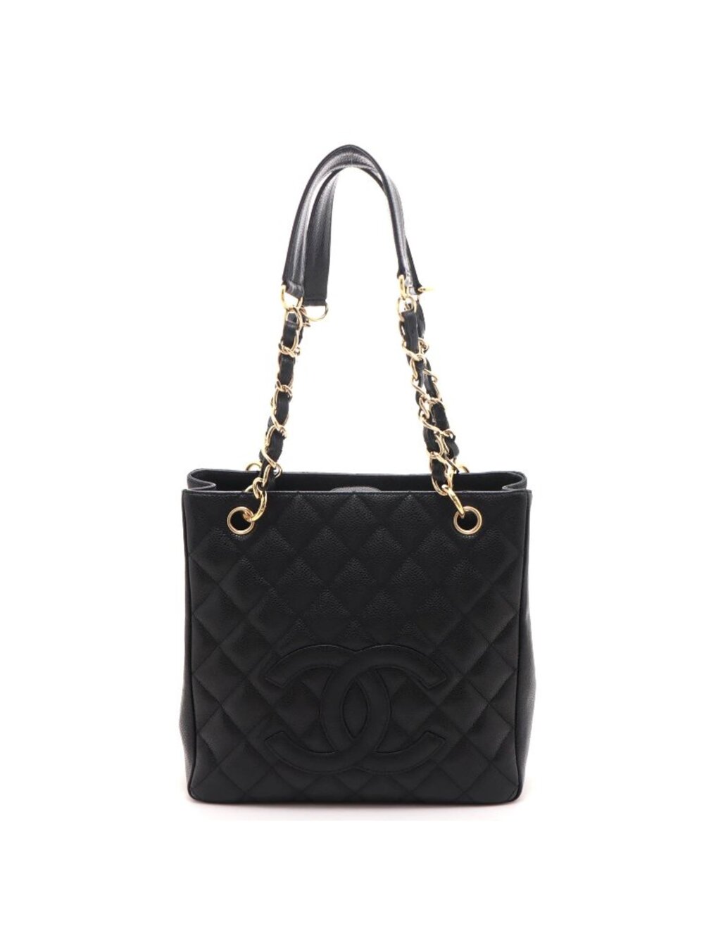Chanel Quilted Petite Shopping Tote Bag PST Black Caviar Leather